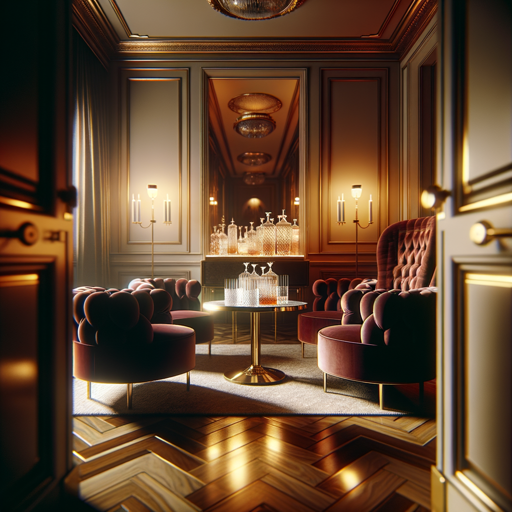 Maroon velvet card table with crystal chips and playing cards under warm pendant light